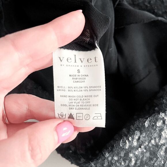 Velvet Womens Pencil Skirt Sequin Stretch Waist Lined Black Small - Picture 6 of 8